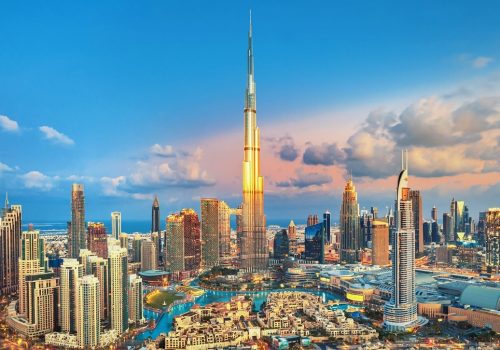 Dubai - amazing city center skyline with luxury skyscrapers, United Arab Emirates